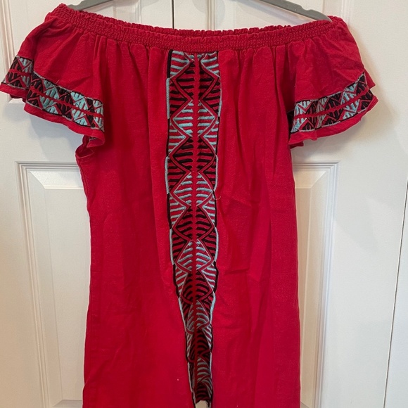 Red off the shoulder mini dress with detail - Picture 1 of 4